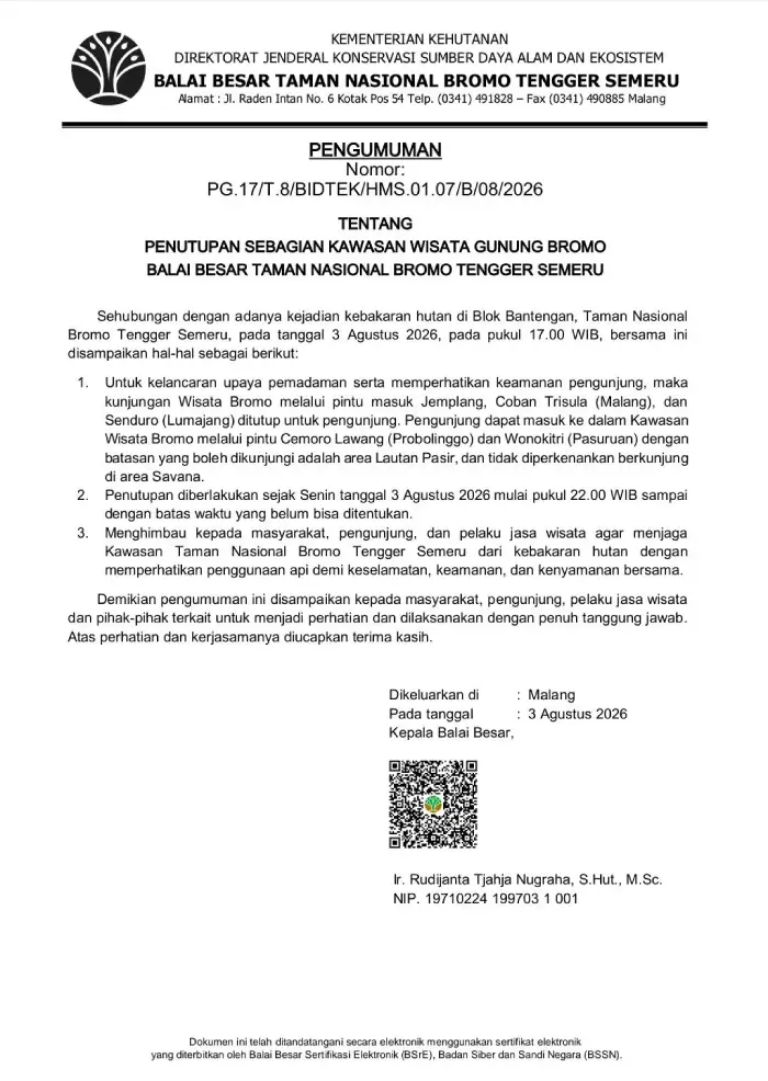 Ilustrasi penutupan gunung bromo untuk artikel Penutupan gunung bromo: TNBTS Tutup Sebagian Kawasan Wisata…